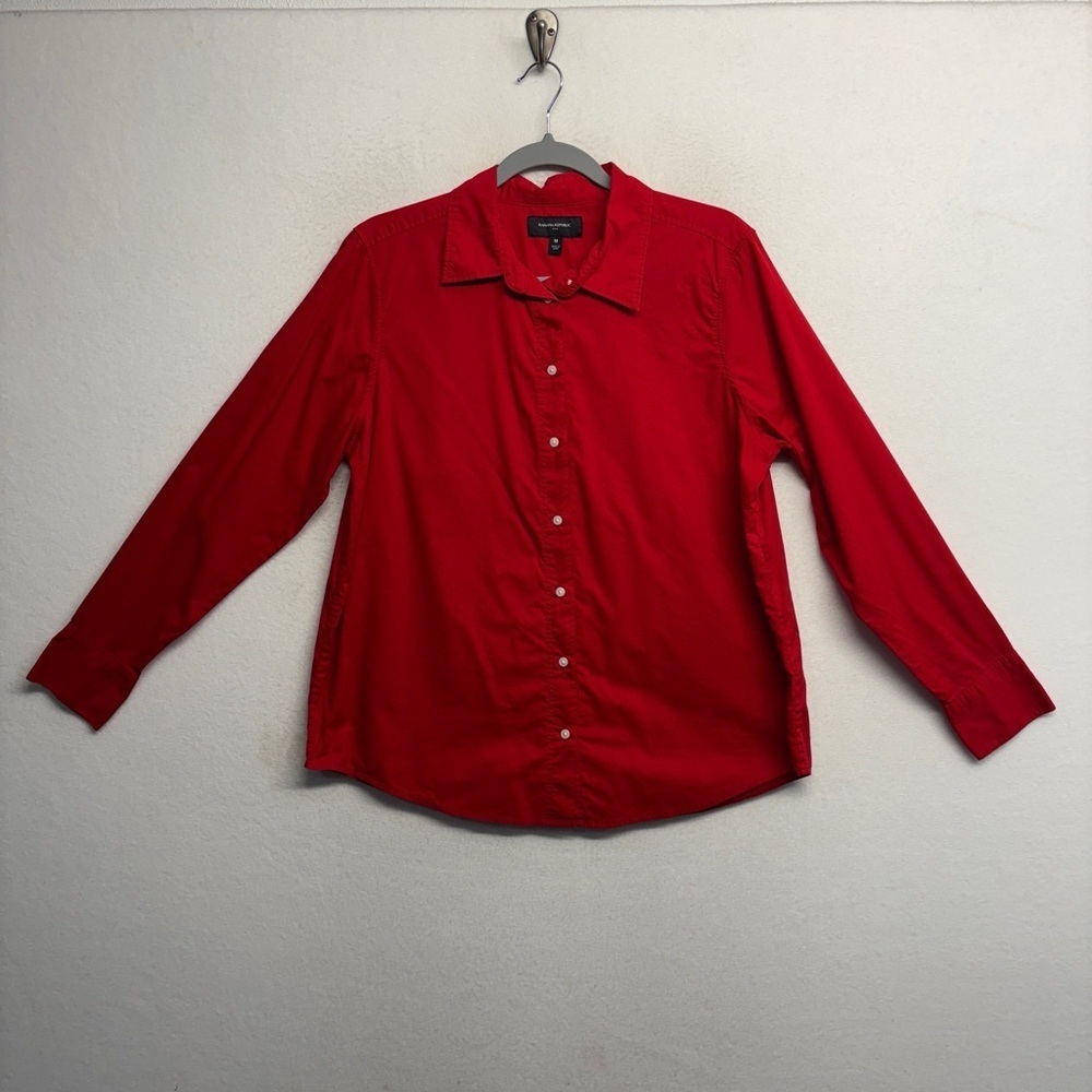 Banana Republic Button Down Shirt Red M Cotton?‎ Collared Long Sleeve